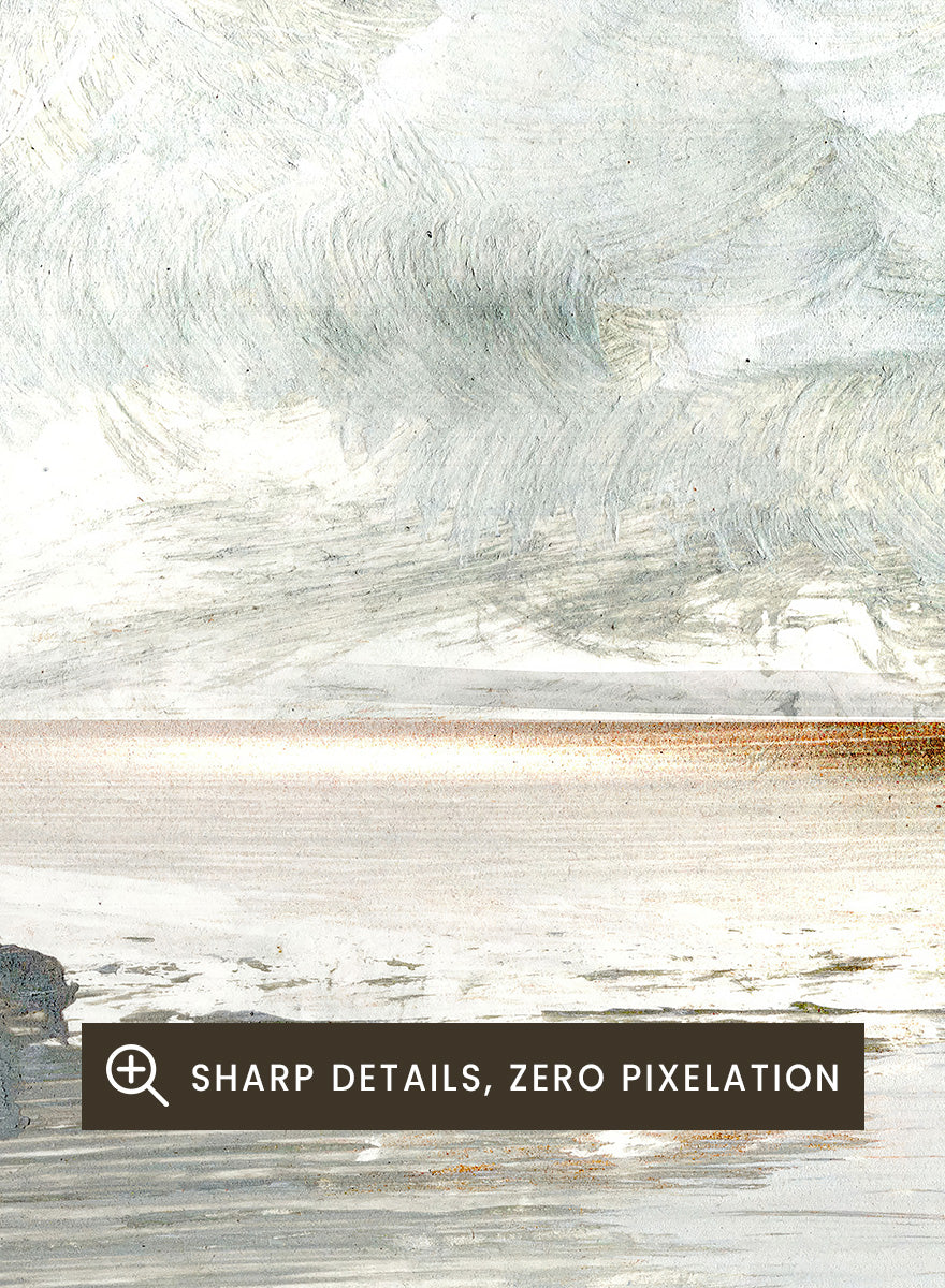 Shop Still Coast by Dan Hobday, a set of 2 coastal landscape wall art prints posters featuring misty water, rocky shoreline, and soft gray and green tones.