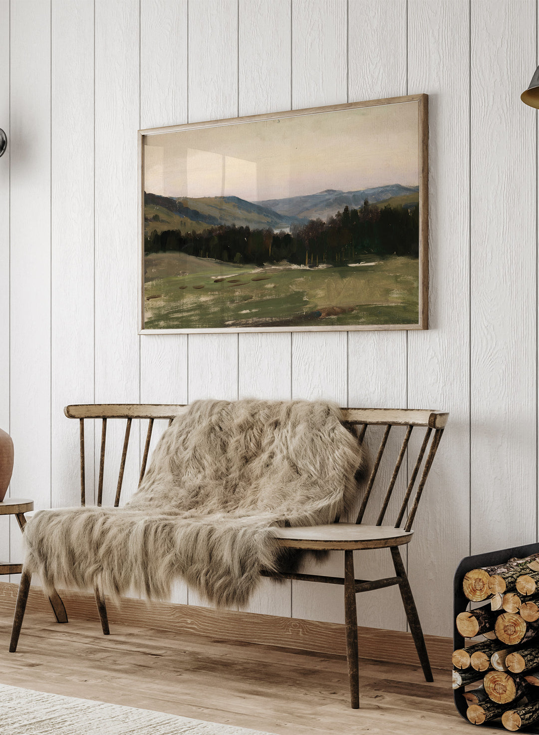Highland Landscape by Leon Wyczółkowski is a vintage mountain landscape print with layered blue peaks and green fields, a peaceful nature print.