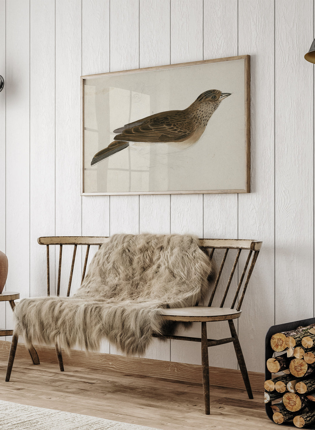 Eurasian Skylark by James Sowerby is a vintage natural history animal print of a brown streaked songbird, a charming study for bird and nature lovers.