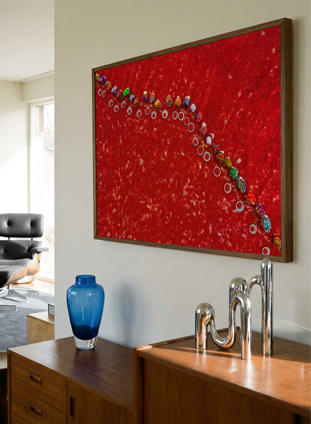 Picking Red Chilies by Azim Khan Ronnie aerial photography print showing workers harvesting red chilli fields Bangladesh, cultural documentary wall art poster