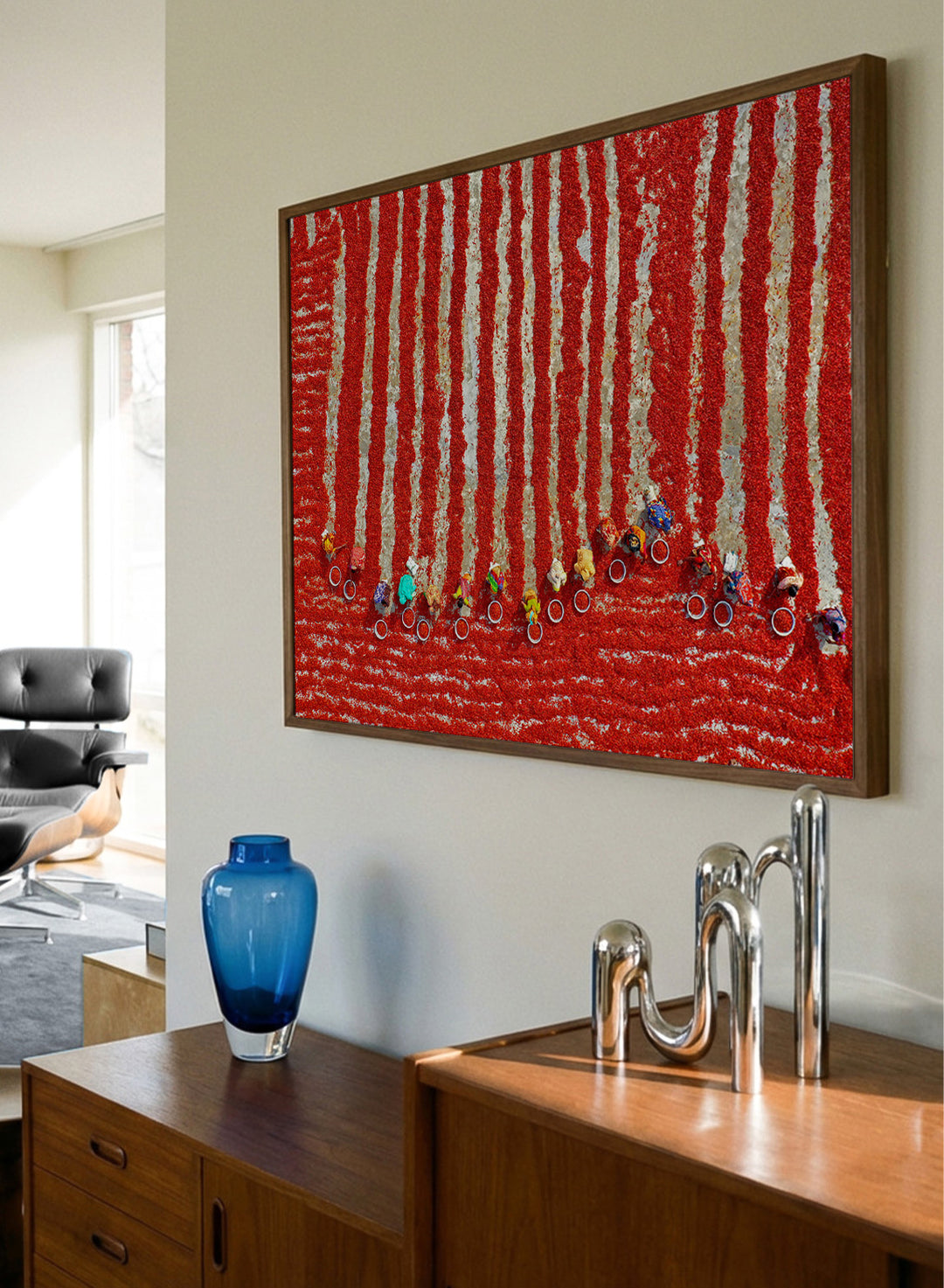 Drying Red Chilies by Azim Khan Ronnie aerial photography print showing chilli fields in Bangladesh with workers, cultural documentary wall art poster