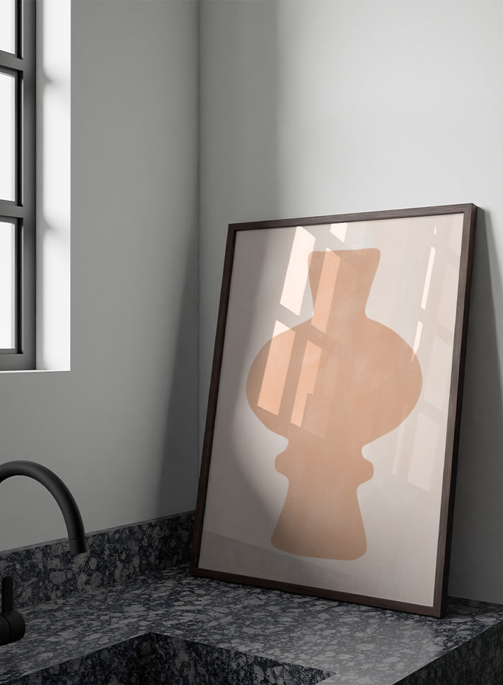 Shop Organic Peach Vase by Elena Ristova, a modern vase wall art print poster with a sculptural peach silhouette and soft blush neutral tones.