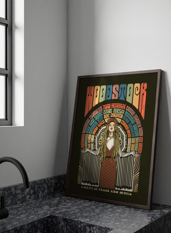 A framed psychedelic art poster featuring the word &