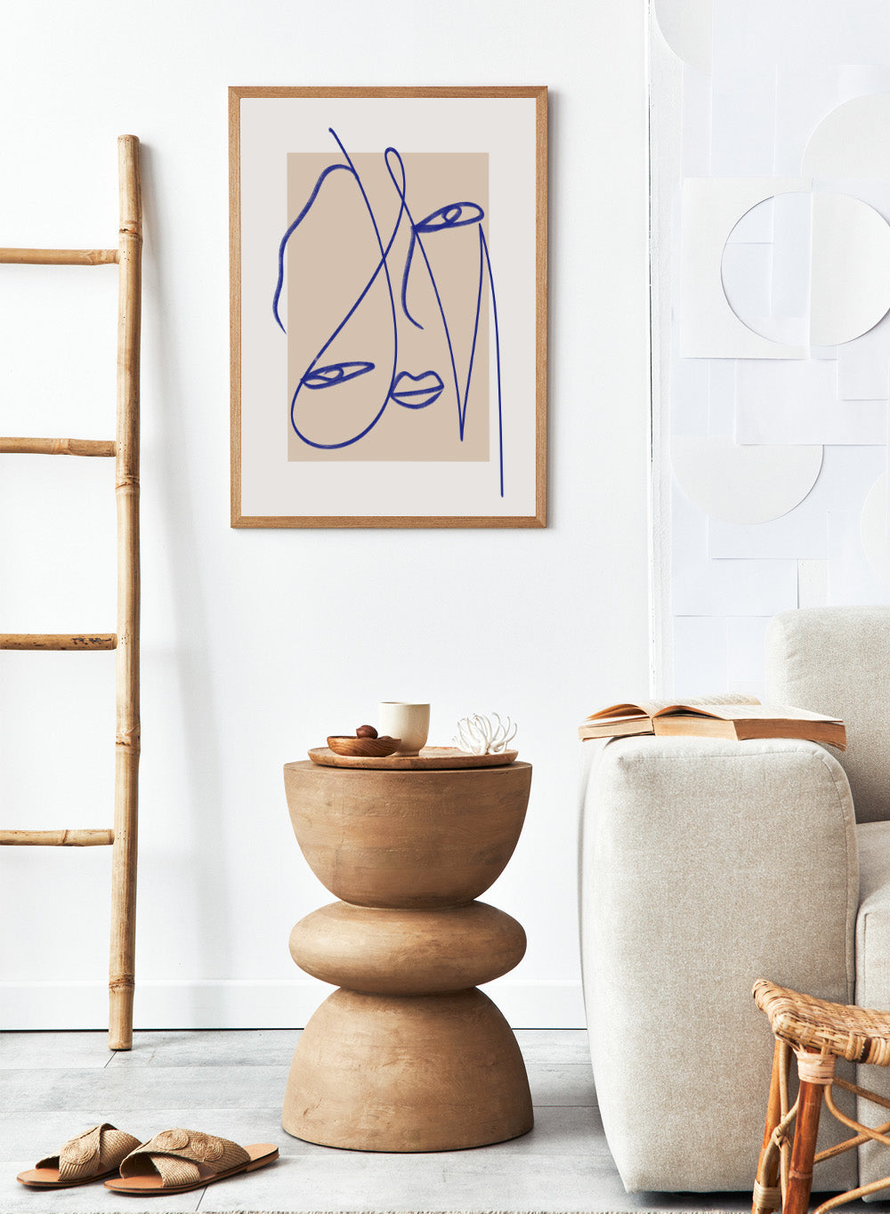 Abstract Blue Line Art print by Little Dean. Modern minimalist face illustration in bold blue linework, contemporary wall art poster.