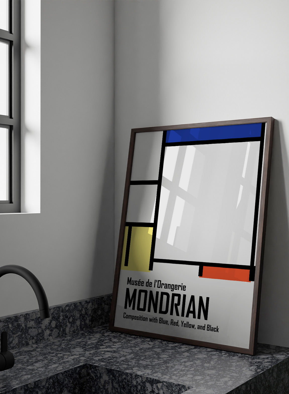 Piet Mondrian Composition with Blue, Red, Yellow, and Black Wall