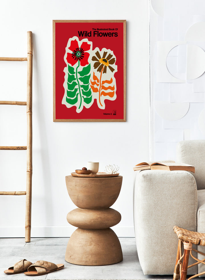 Art print of 'The Illustrated Book of Wild Flowers Volume 2' with two stylized flowers on a red background. The Illustrated Book Of Wild Flowers Vol. 2 Red by Frances Collett is a floral art print featuring two illustrated wild flowers on a bold red background. Officially licensed wall poster with optional framing.