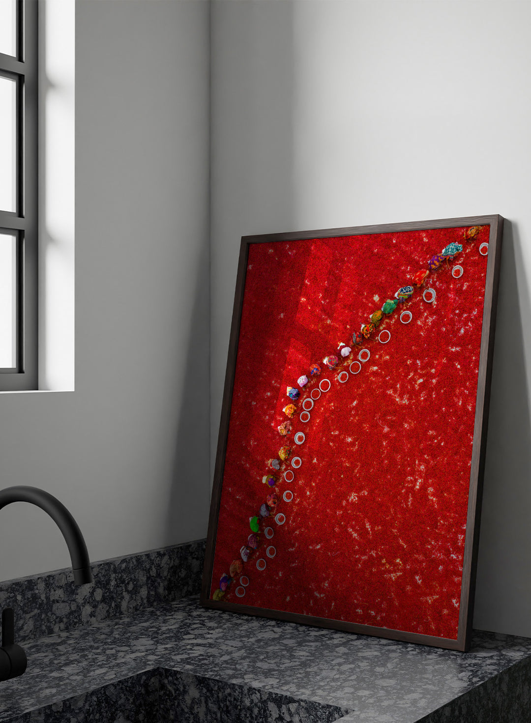 Picking Red Chilies by Azim Khan Ronnie aerial photography print showing workers harvesting red chilli fields Bangladesh, cultural documentary wall art poster