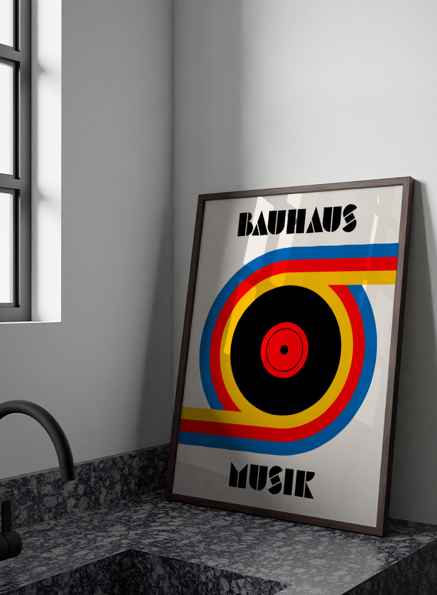 A Bauhaus-style poster or print with the words &