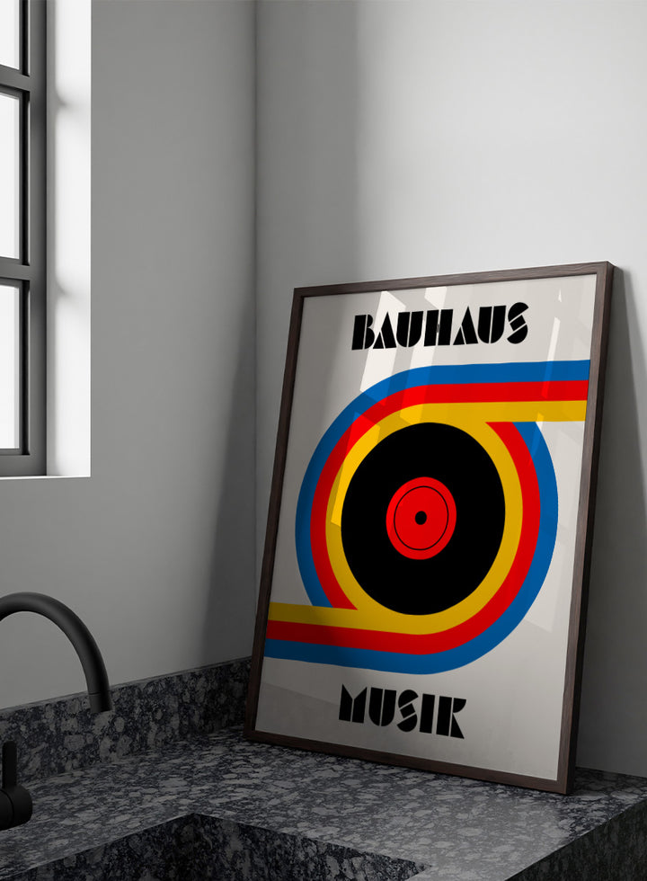 A Bauhaus-style poster or print with the words &