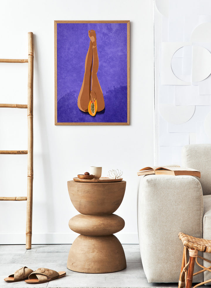 My Papaya by Raissa Oltmanns is a modern woman body art print featuring a bold papaya fruit illustration, playful legs portrait design, and statement wall poster.