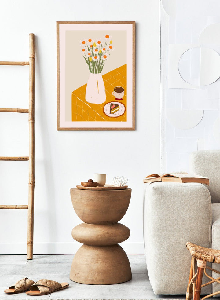 ‘Afternoon Coffee with Flowers’ Aesthetic Art Print_Sugar & Canvas