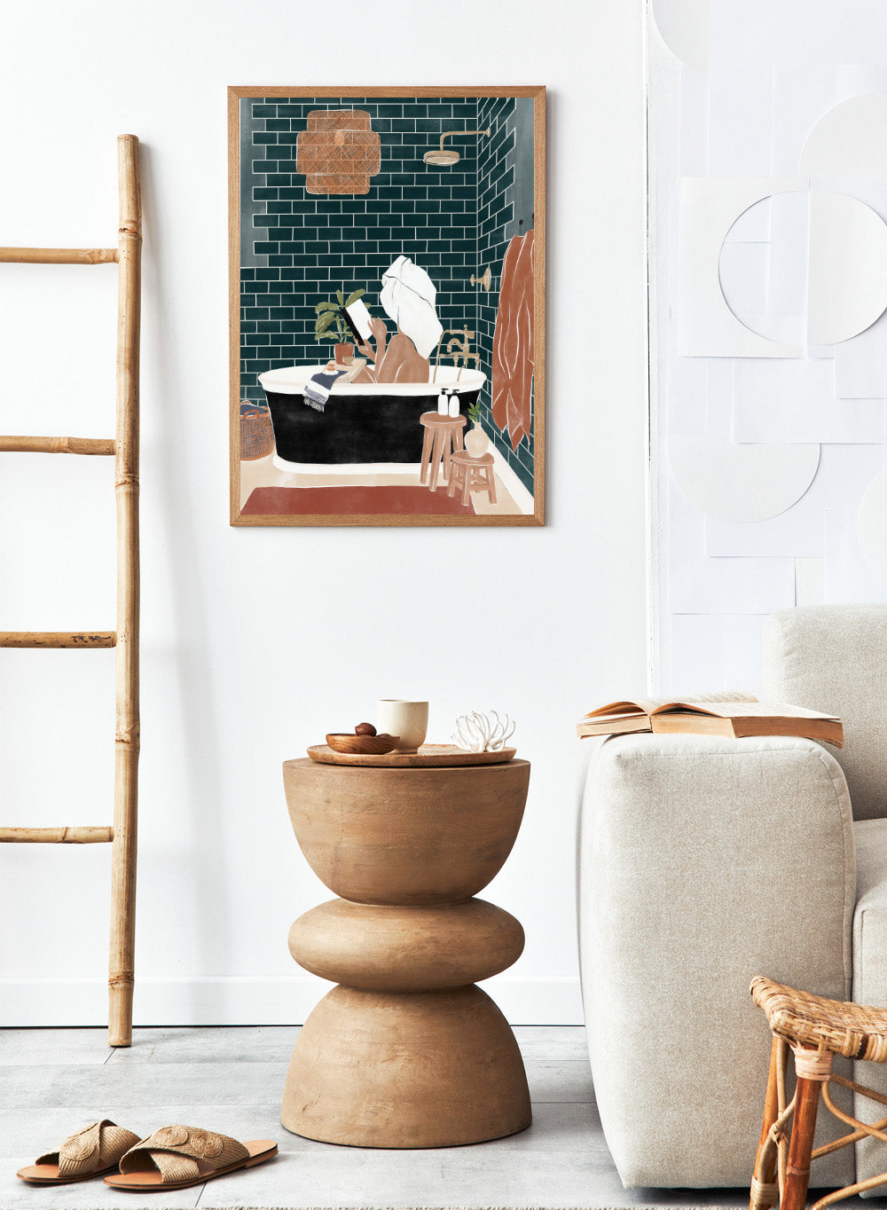 Bathroom Babe by Ivy Green is a contemporary illustration art print featuring a woman relaxing in a bathtub. Premium fine art print with real wood framing.