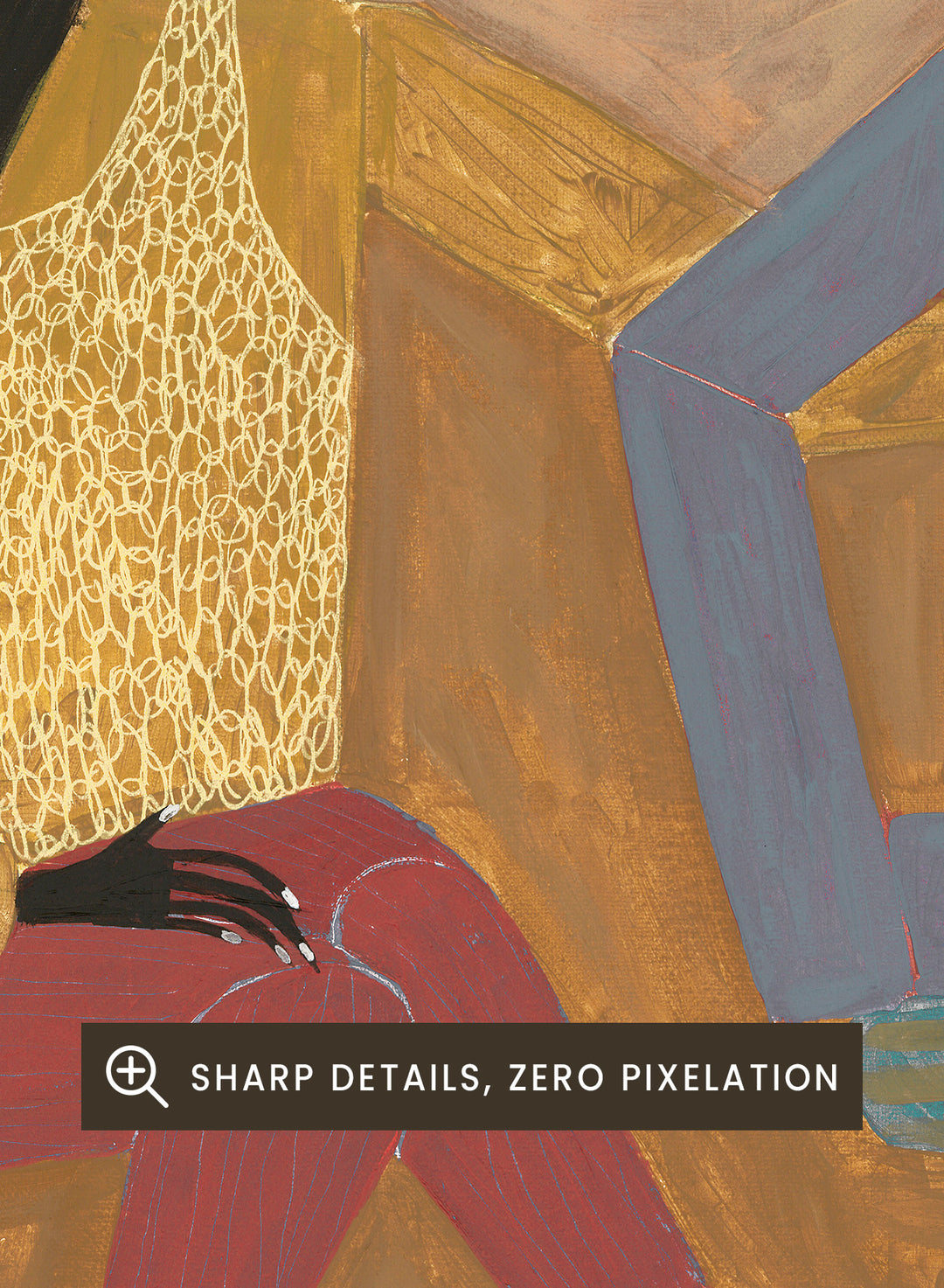 Framed artwork of two people sitting on a bench with a plain background. Still, Together by Studio IMO (Ibi Meier-Oruitemeka) is a modern figurative art print with two seated figures in a contemporary wall poster design.