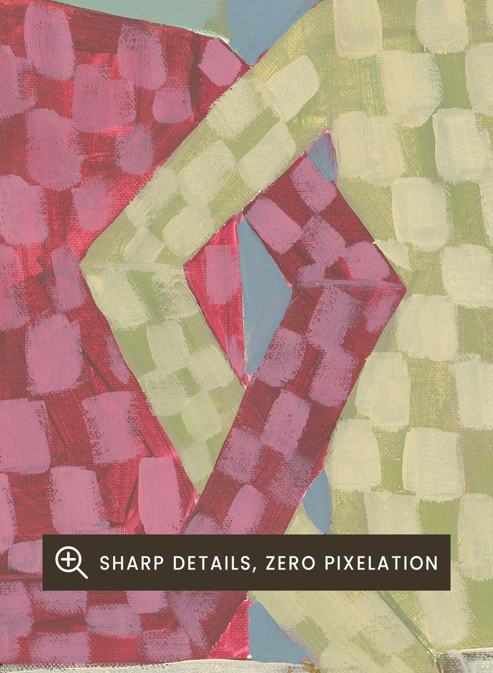 Framed artwork of two figures wearing colorful sweaters against a textured background. Opposites by Studio IMO (Ibi Meier-Oruitemeka) is a modern figurative art print with two figures, bold color contrast, and contemporary wall poster design.