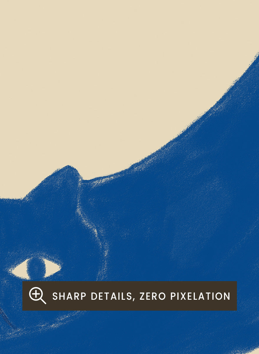 Framed wall art featuring a blue cat stretching on a beige background. Stretching Blue Cat by The Art Concept is a playful cat art print featuring a blue stretching cat on a warm cream background in a simple modern style.