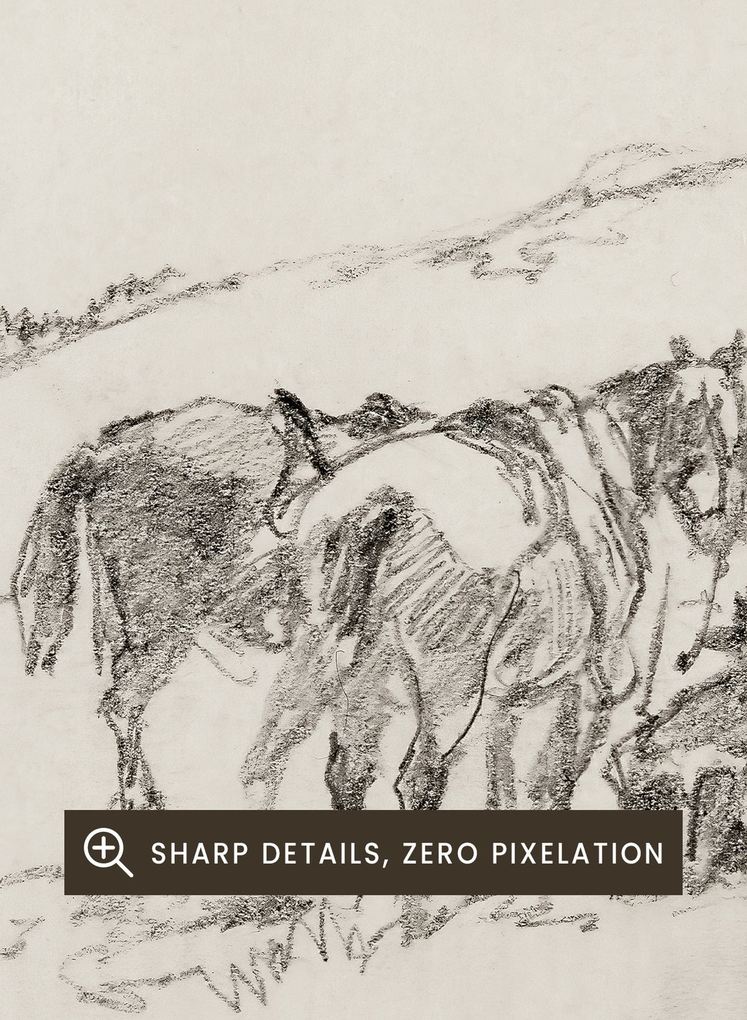 A framed black and white sketch print depicting a cowboy and horse, set against a light beige background. Sketch Made on Indian Reservation, Montana by Walter Shirlaw is a vintage horse sketch featuring a seated figure, grazing horses, and the Montana landscape.