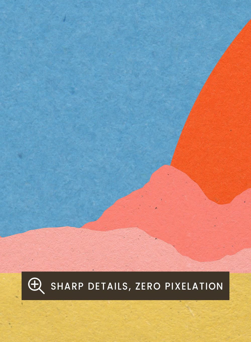 Simplified illustration of a road leading to a large red sun in a blue sky. Road To Sun by Rosi Feist is a modern landscape art print featuring a minimalist desert road, bold sunset colors, and contemporary graphic poster design.