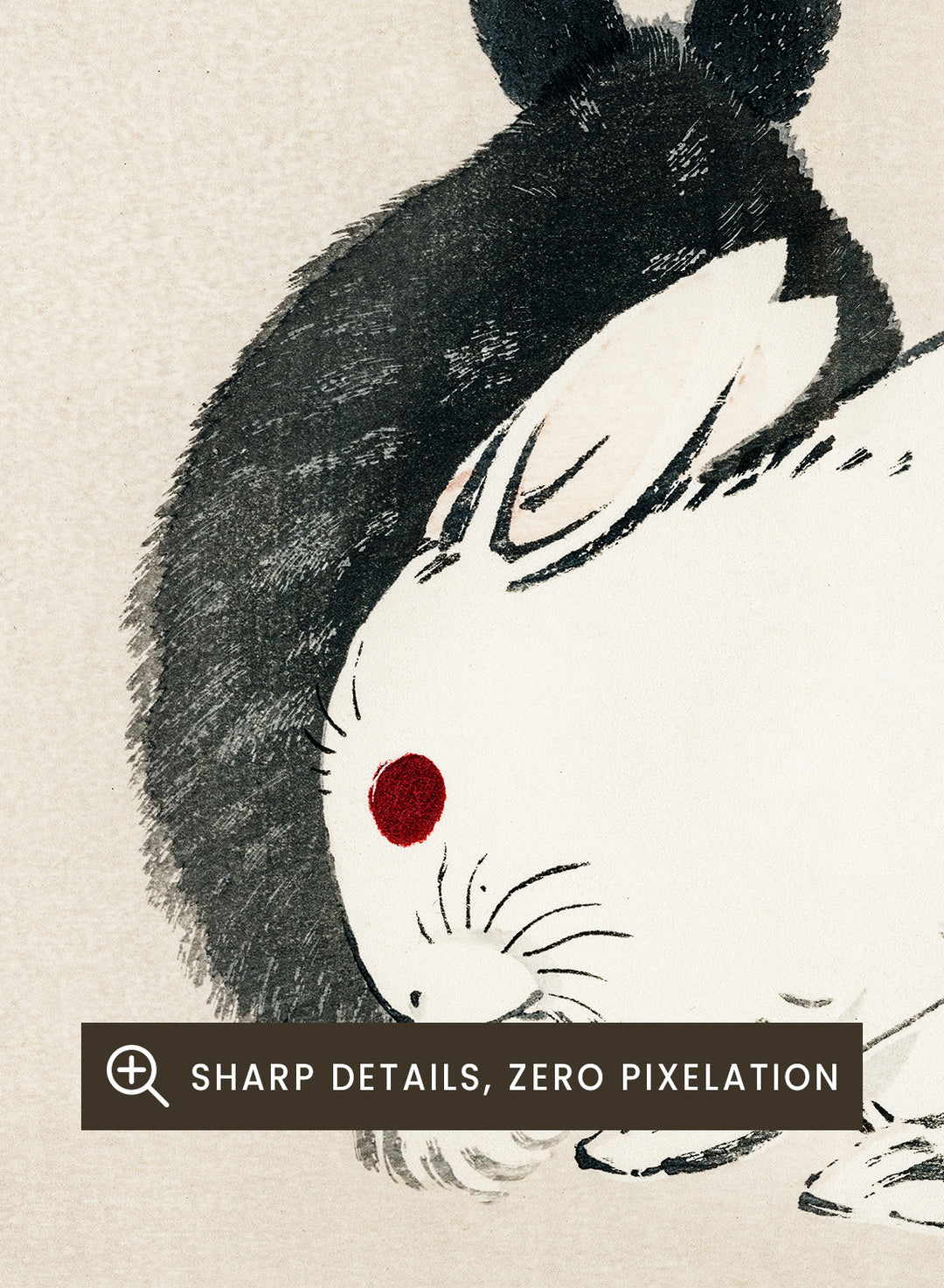 Kono Bairei "Black and White Rabbits" Art Print