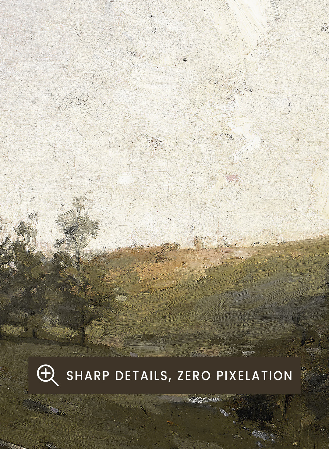 The Three Trees by William Langson Lathrop is a vintage tonalist landscape print of a green field and cloudy sky, a calming countryside wall art print.