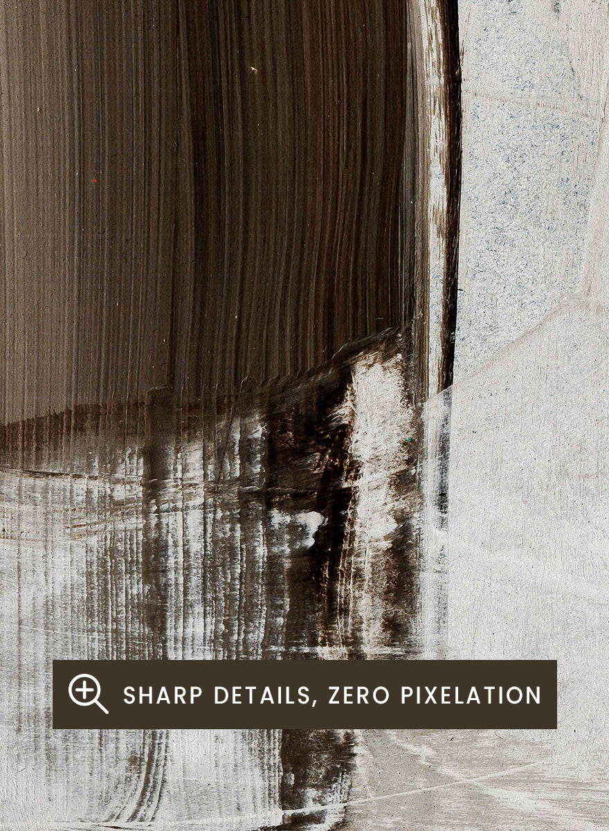 Shop Mind No.01 by Dan Hobday, an abstract wall art print poster featuring layered white brushwork, warm brown forms, and bold black contrast.