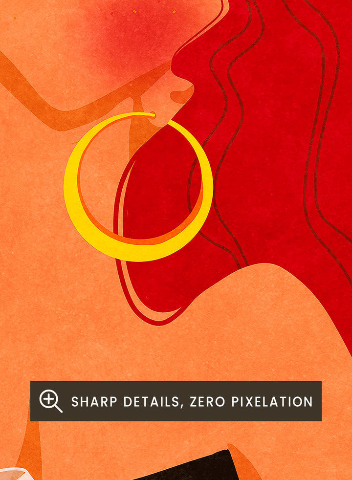 Illustration of a woman eating spaghetti with text 'Eat Spaghetti No Regretti' on a purple and pink background. Eat Spaghetti No Regretti by Raissa Oltmanns is a modern kitchen art print featuring a woman eating pasta, wine illustration, and funny food wall poster.