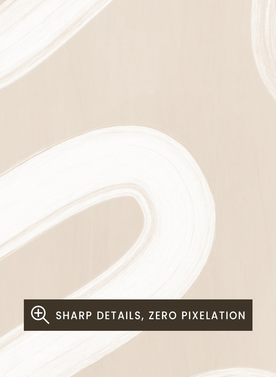 Shop Wavy Abstract Lines by Elena Ristova, a neutral abstract wall art print poster with flowing white brushstrokes on a beige background.