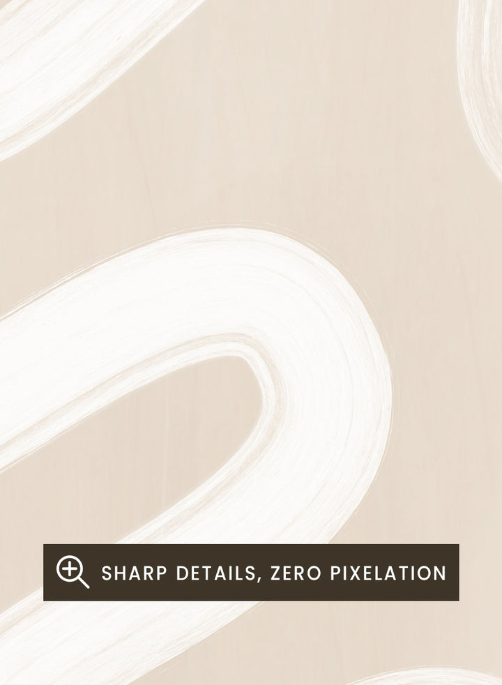 Shop Wavy Abstract Lines by Elena Ristova, a neutral abstract wall art print poster with flowing white brushstrokes on a beige background.