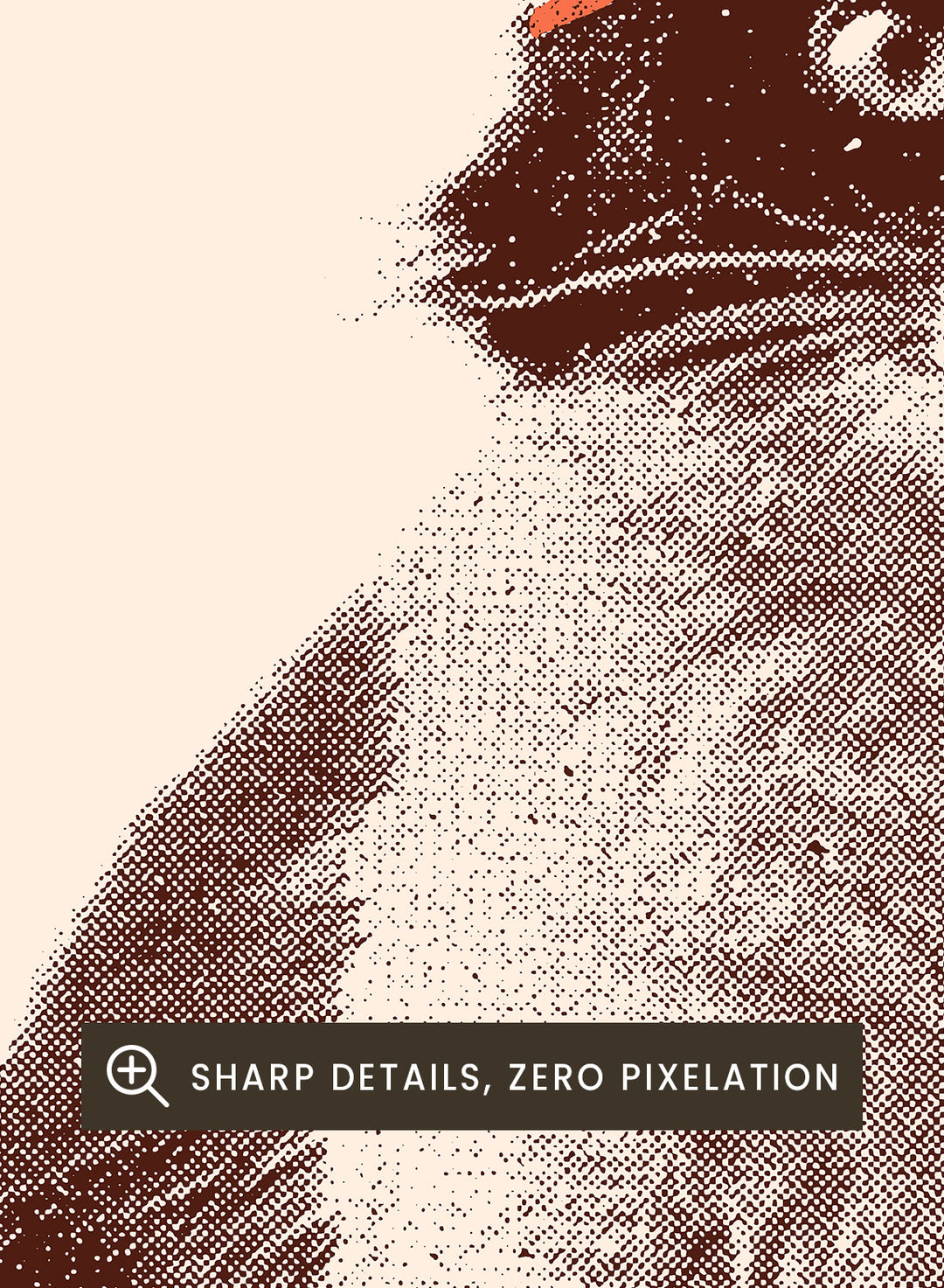 Cat wearing a striped bandana with a tennis ball on a beige background. Retro Tennis Cat by Florent Bodart is a playful cat art print with vintage tennis style, a modern wall poster with retro texture, humor, and character.