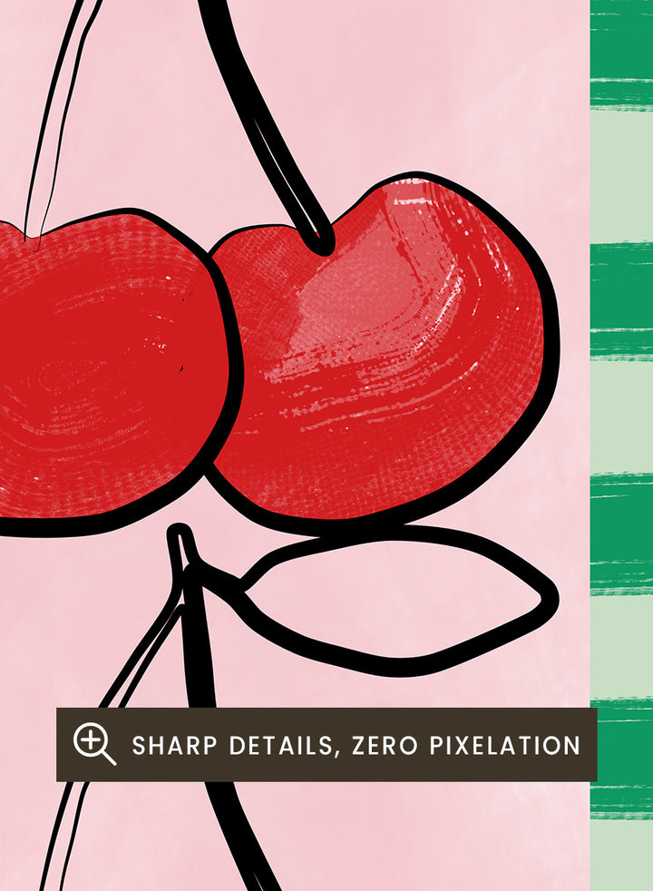 Shop Sweet Cherry Pattern by Elena Ristova, a cherry wall art print poster in red, pink, and green with a playful patterned fruit design.