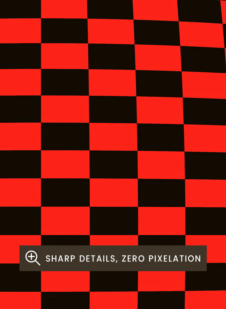 A poster-style graphic for The Marquee Club with a large red-and-black checkered optical illusion panel, black text reading &