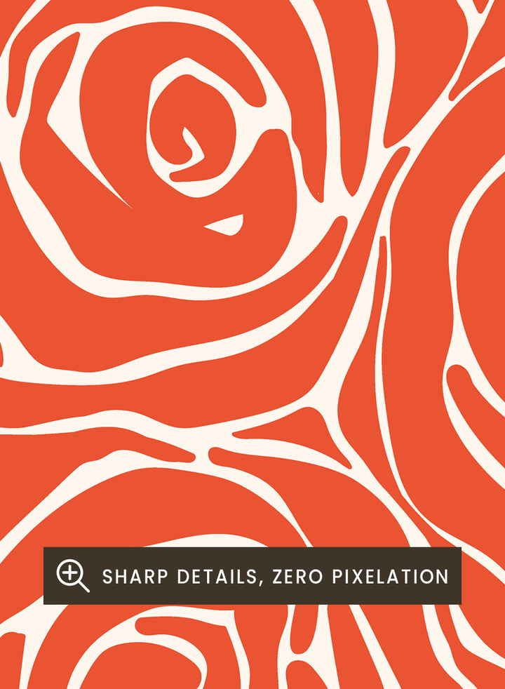 Pattern of red roses with text 'It's NOT just flowers IT'S LOVE' on a beige background. About Love. Smell of Roses by Maria Galybina is a floral art print with coral rose patterns and romantic typography. Modern love wall poster.