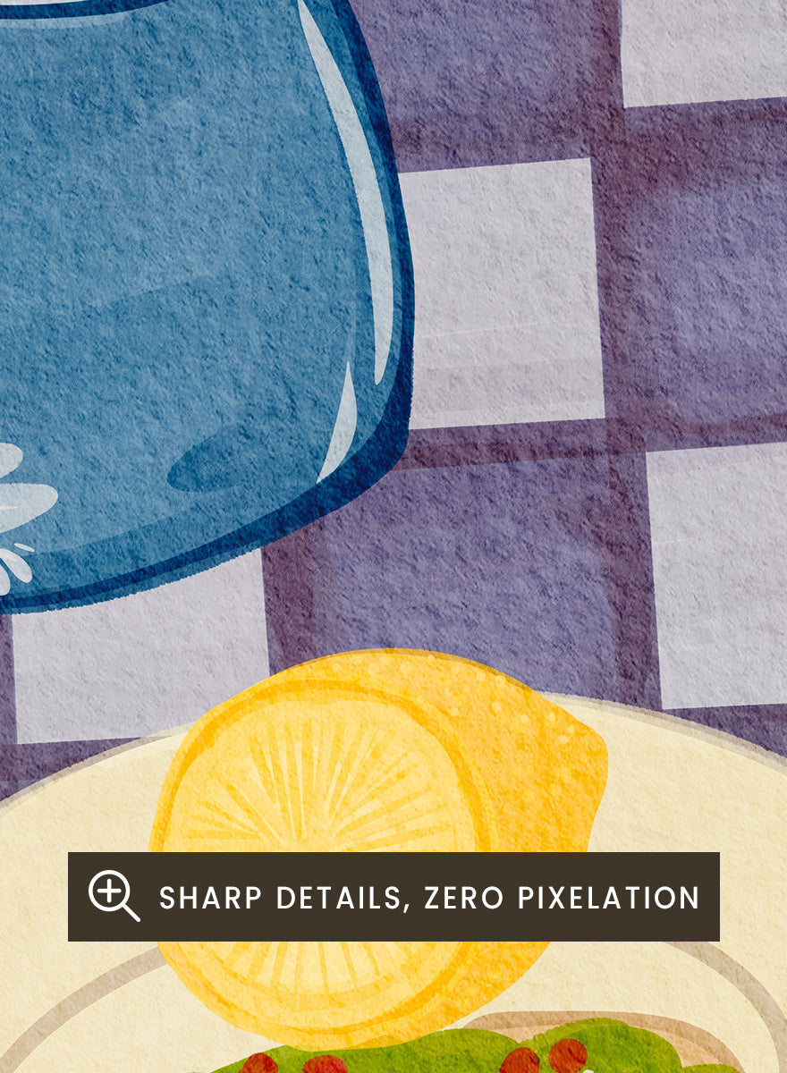 Shop Blue Teapot Breakfast by Nikita Jariwala, a kitchen wall art print poster featuring a floral teapot, tea cup, breakfast still life, and blue tones.