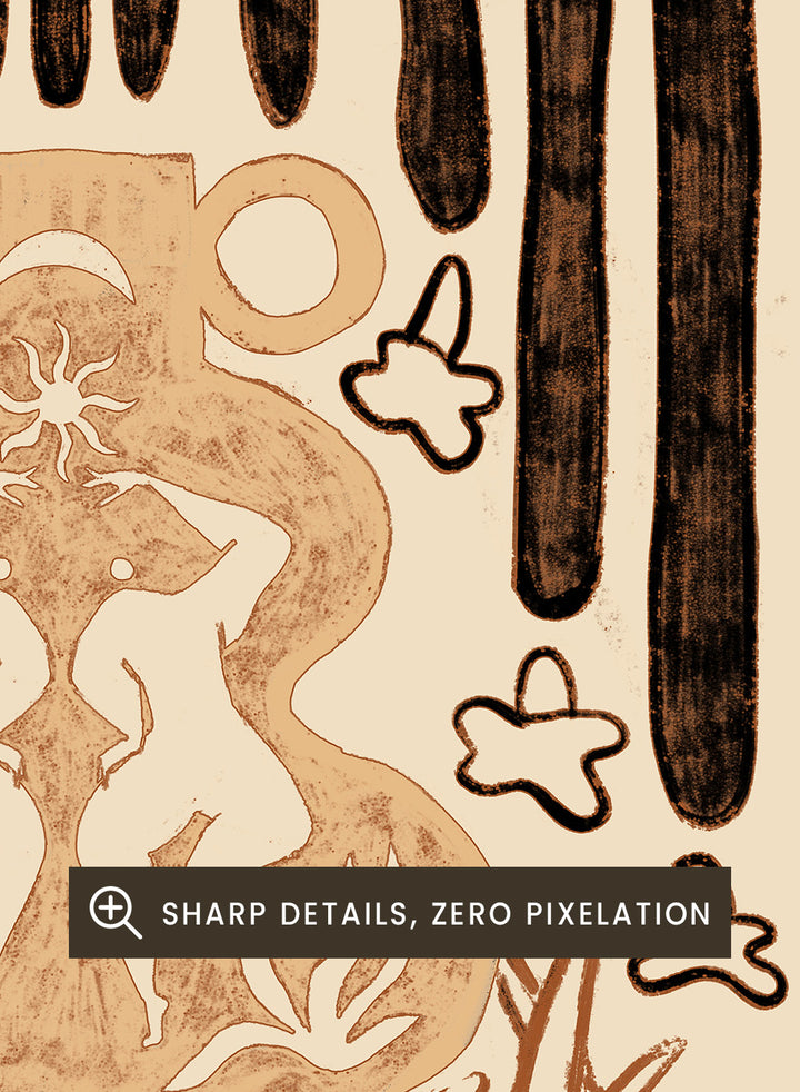 Artistic illustration of hands holding a symbol with 'Sun & Moon' text on a beige background. Vessel Collection: Sun & Moon by Arty Guava art print, modern vase wall poster with moon symbolism, contemporary minimalist line artwork.