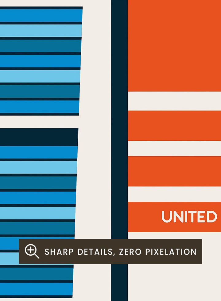 A minimalist travel poster of the Burj Al Arab in Dubai, United Arab Emirates, featuring a stylized blue and white striped hotel silhouette, a large orange sun, and a cream background with the text &
