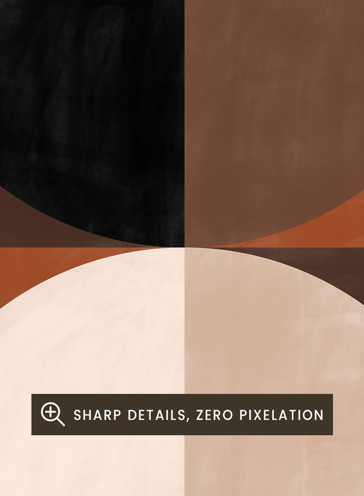 Shop Geometric Earth Tones 02 by Elena Ristova, a modern abstract wall art print poster featuring bold circles, striped accents, and warm rust tones.
