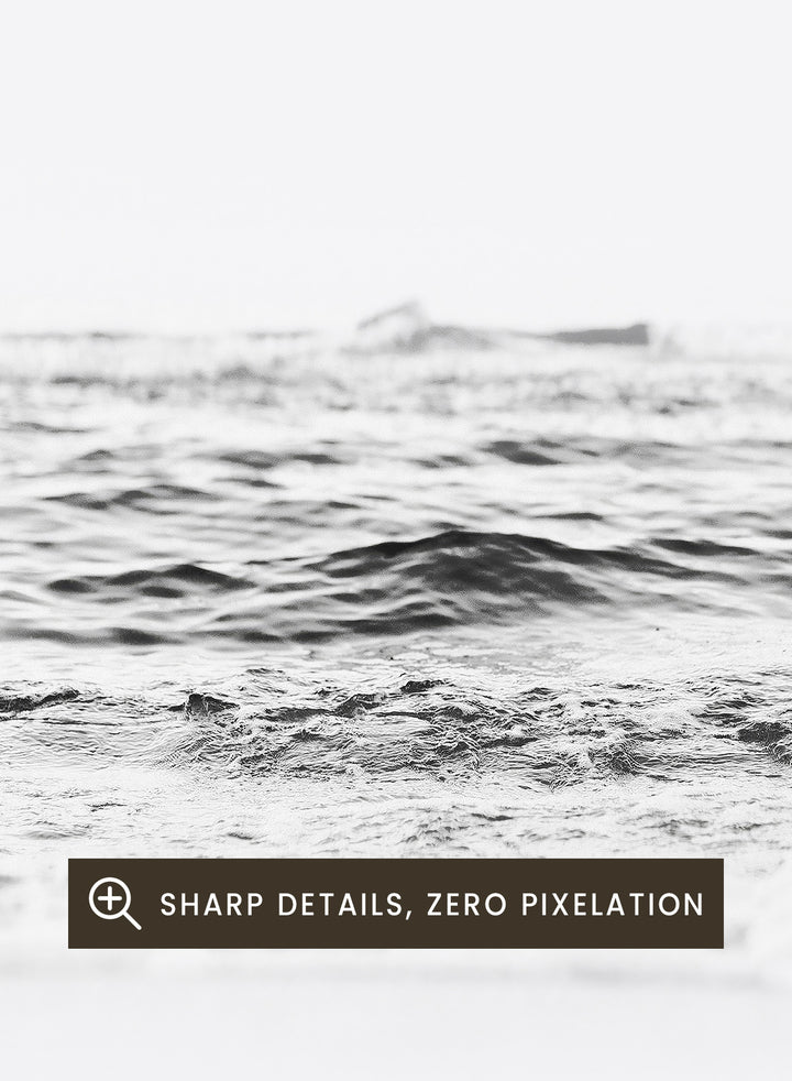 Black and white ocean wave with 'OCEAN Natura' text at the top. Endless Waves by The MIUUS Studio is a minimalist ocean photography art print and wall poster featuring soft waves, neutral tones, and modern coastal design.
