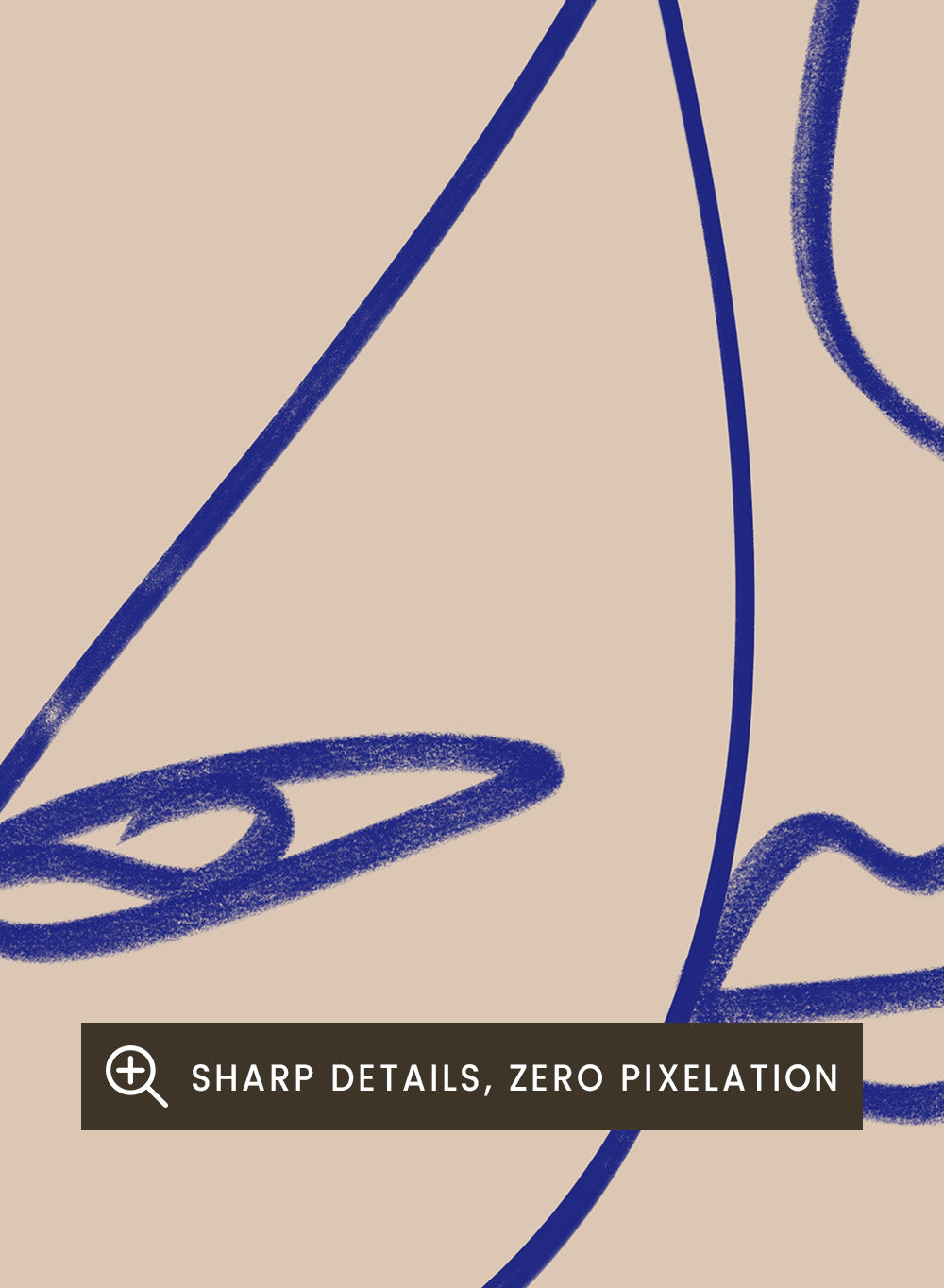 Abstract Blue Line Art print by Little Dean. Modern minimalist face illustration in bold blue linework, contemporary wall art poster.