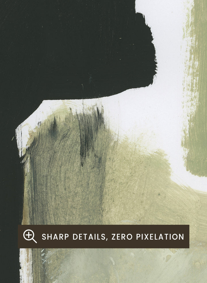 Shop Total by Dan Hobday, a contemporary abstract art print featuring charcoal black, olive green, sage, and beige with bold textured forms.
