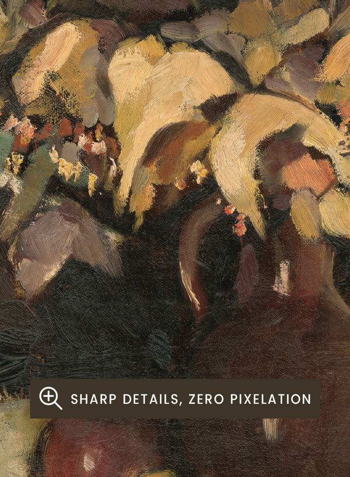 Shop Autumn Still Life by Zolo Palugyay, a vintage still life wall art print poster featuring autumn leaves, fruit, and flowers in warm brown tones.
