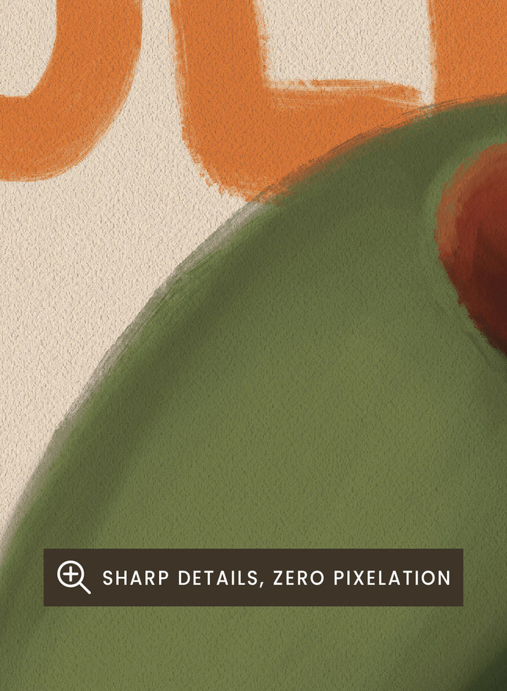 An art print featuring a stylized illustration of an olive with the words &