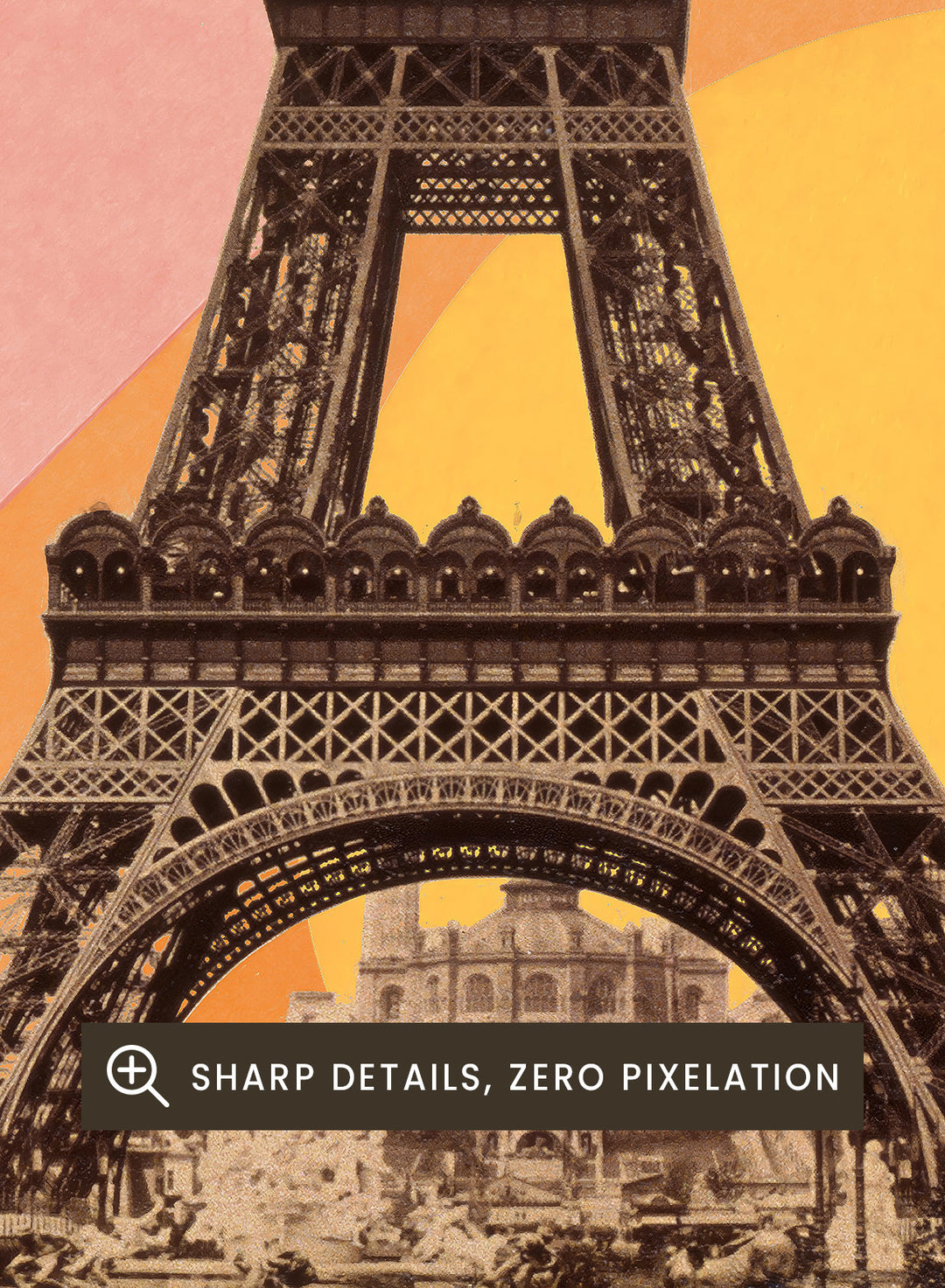 Eiffel Tower with a colorful geometric background. Eiffel Tower Retro Sunset by Florent Bodart is a Paris art print with vintage photo and colorful sunset stripes, a modern retro wall poster with bold graphic design.