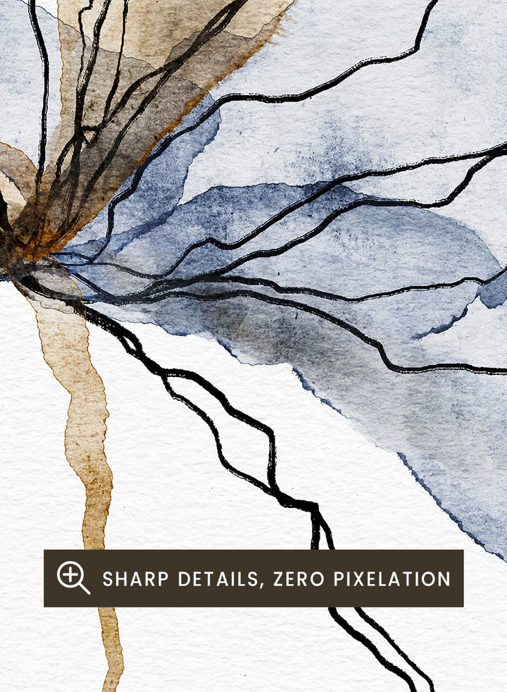 Shop Delicate Blush Botanicals by Ankie Kooi, an abstract floral wall art print poster with watercolor flower art, botanical linework, blue, brown, and cream.