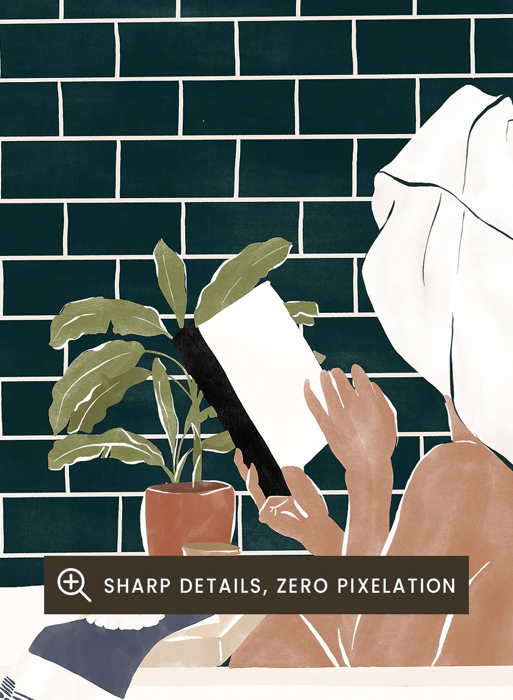 Bathroom Babe by Ivy Green is a contemporary illustration art print featuring a woman relaxing in a bathtub. Premium fine art print with real wood framing.