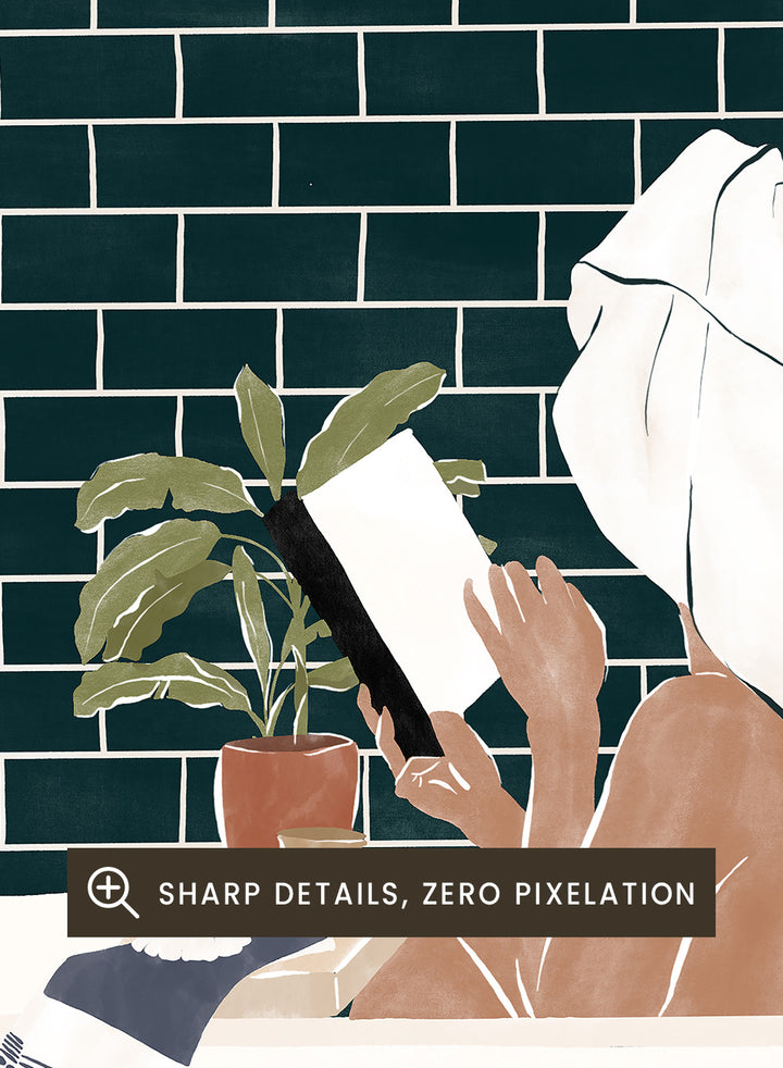 Bathroom Babe by Ivy Green is a contemporary illustration art print featuring a woman relaxing in a bathtub. Premium fine art print with real wood framing.