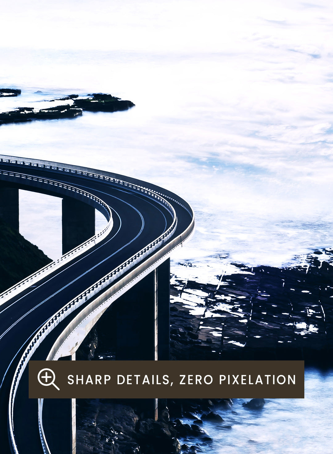 Artistic depiction of a road curving around the Earth with a starry night sky. Road To Infinity by Taudalpoi surreal space highway art print with winding road above Earth and starry sky, retro cosmic collage poster wall art.