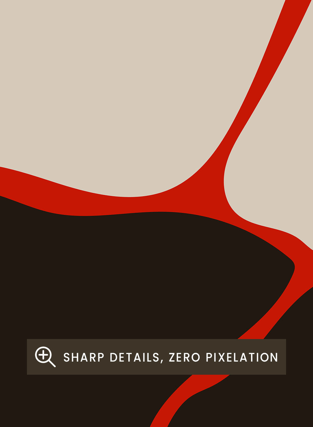 Abstract design with beige and black shapes on a red background. Two By Two Flower Red by Frances Collett is a modern abstract floral art print featuring two bold flowers in red, black, and cream tones. Officially licensed wall poster with optional framing.