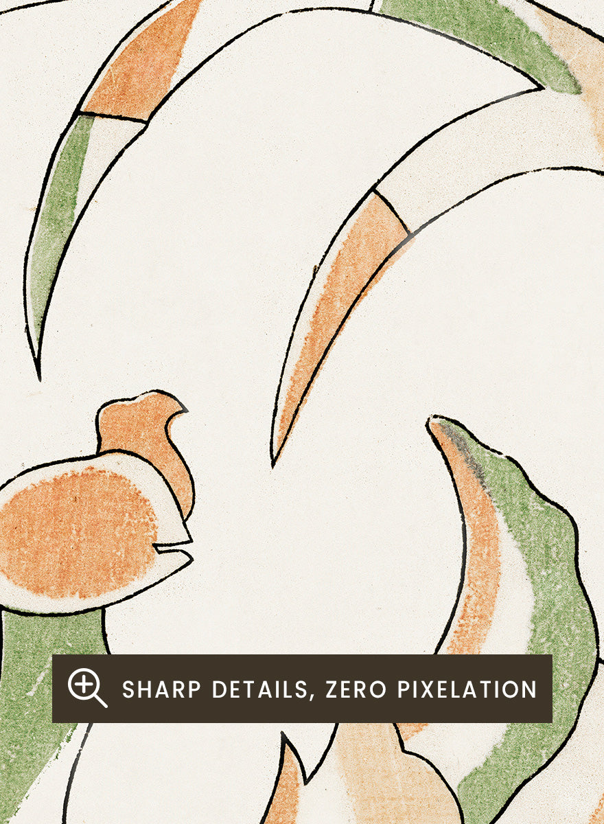 Rooster II Yatsuo no Tsubaki by Taguchi Tomoki is a vintage Japanese woodblock art print featuring a stylized rooster in green, peach, and orange with original script.