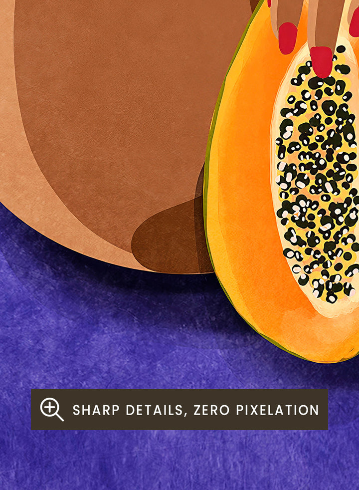 My Papaya by Raissa Oltmanns is a modern woman body art print featuring a bold papaya fruit illustration, playful legs portrait design, and statement wall poster.