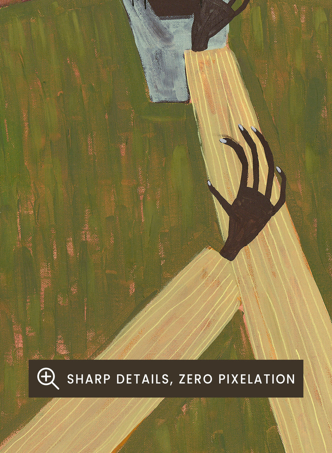 Surrealistic painting of a person sitting on a chair with geometric shapes and abstract design. Take a Moment by Studio IMO (Ibi Meier-Oruitemeka) is a modern figurative art print featuring a seated figure in a calm, reflective pose, designed as a contemporary wall art poster.