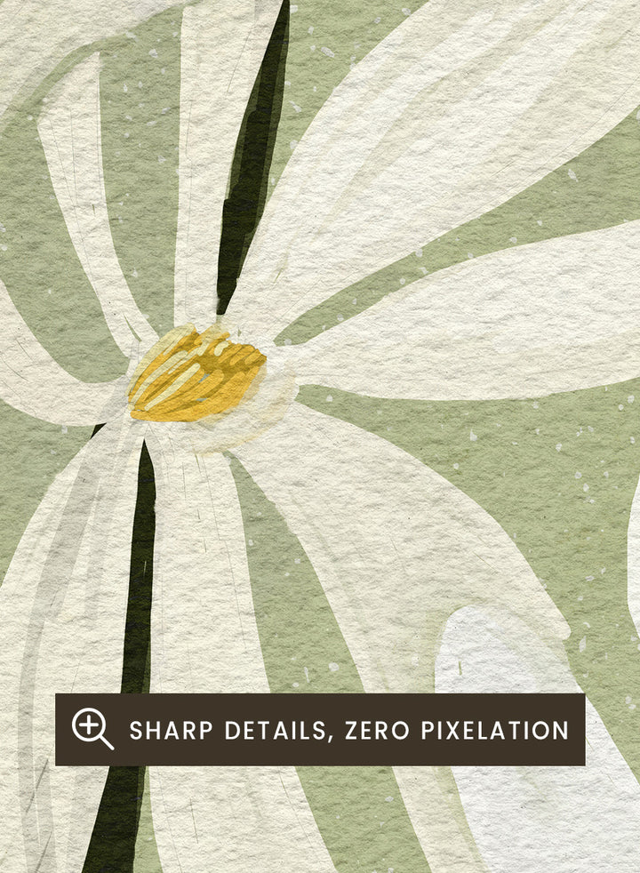 A botanical art print featuring white magnolia flowers with yellow centers and dark green stems on a muted sage green background. Shop Star Magnolia Floral Art Print by Katie O&
